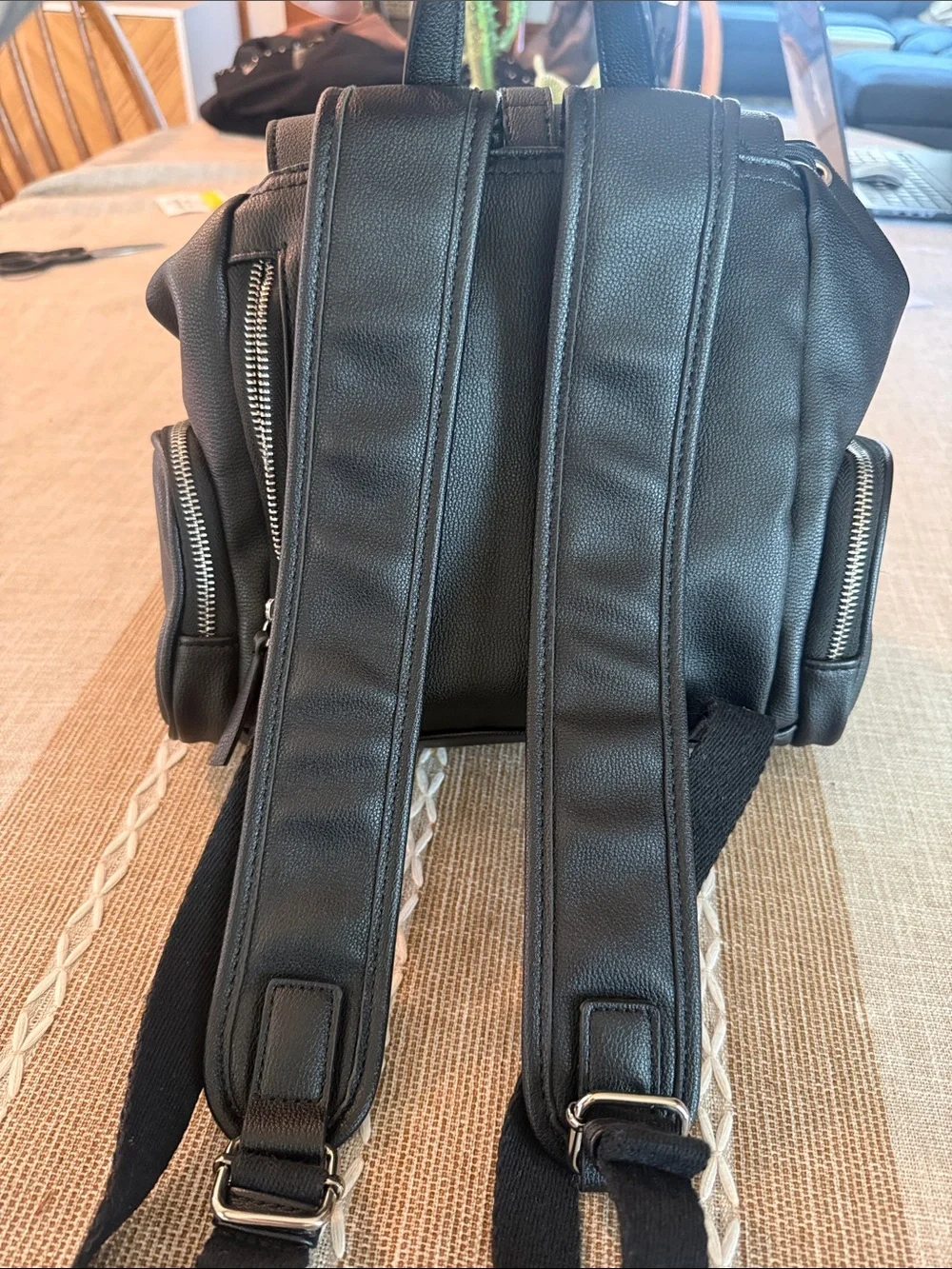 House of Harlow 1960 Black Chain Trim Backpack Faux Leather Buckle